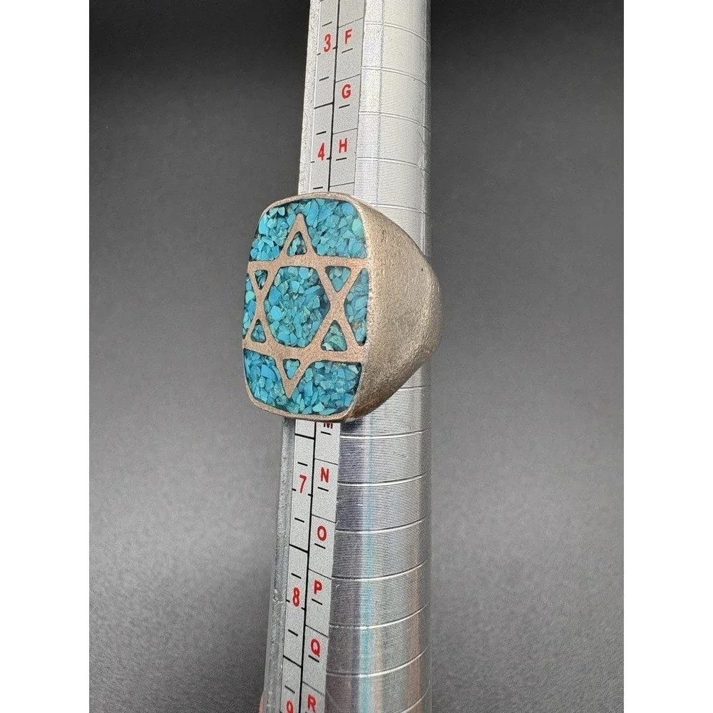 Sterling Silver‎ Star of David Turquoise Chip Ring Heavy Size 5.5 15.31g
